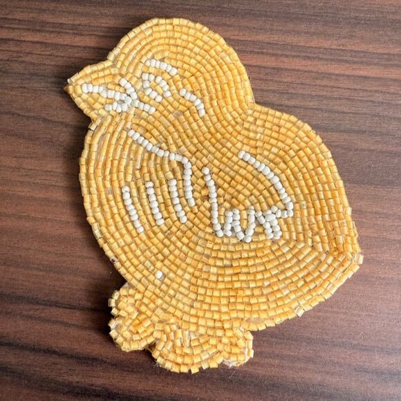2 Vintage Easter Glass Beaded Yellow Chick Coasters Intact Decor - Picture 2 of 6